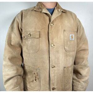 VTG Mens XL Carhartt Blanket Lined Duck Canvas Chore Work Distressed Coat Jacket